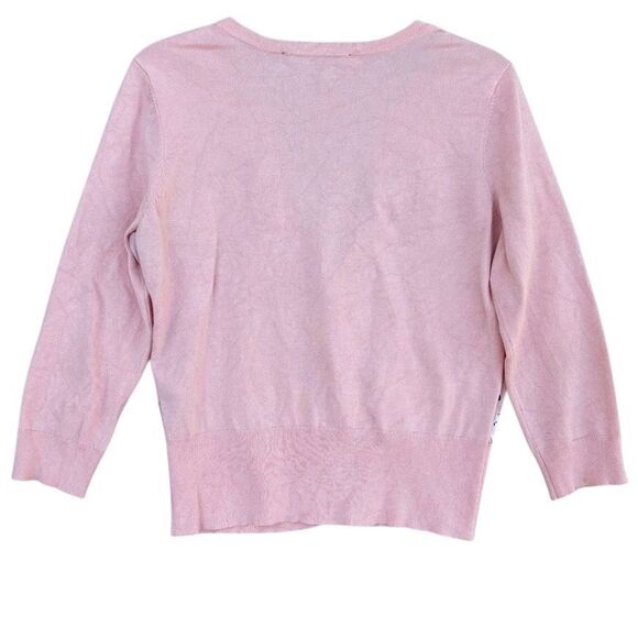 WHBM Pink Coral White Floral Top Light Cardigan Sweater Women Medium 3/4 Sleeve - Picture 5 of 7